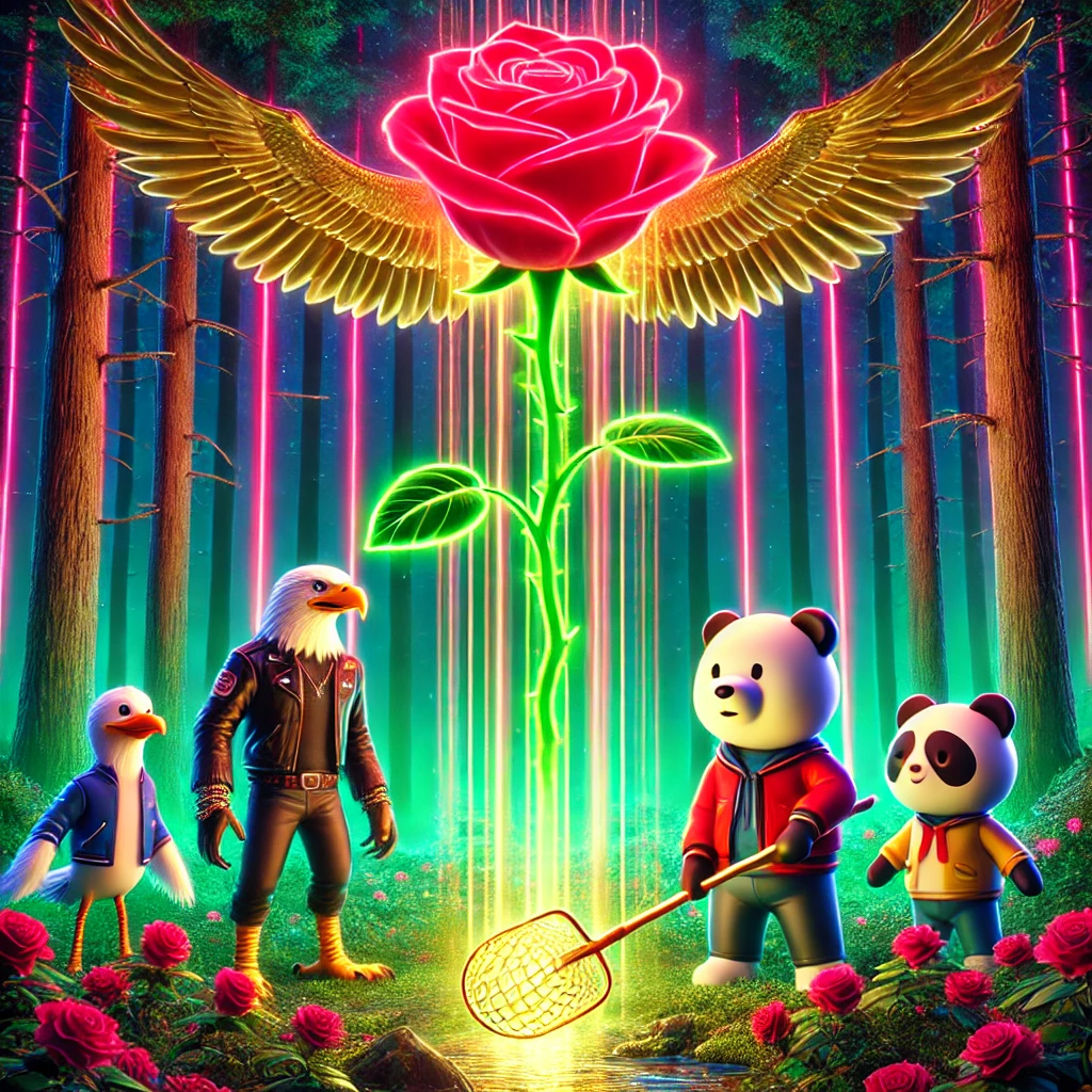 The Friends receiving shovels from the Heavenly Rose